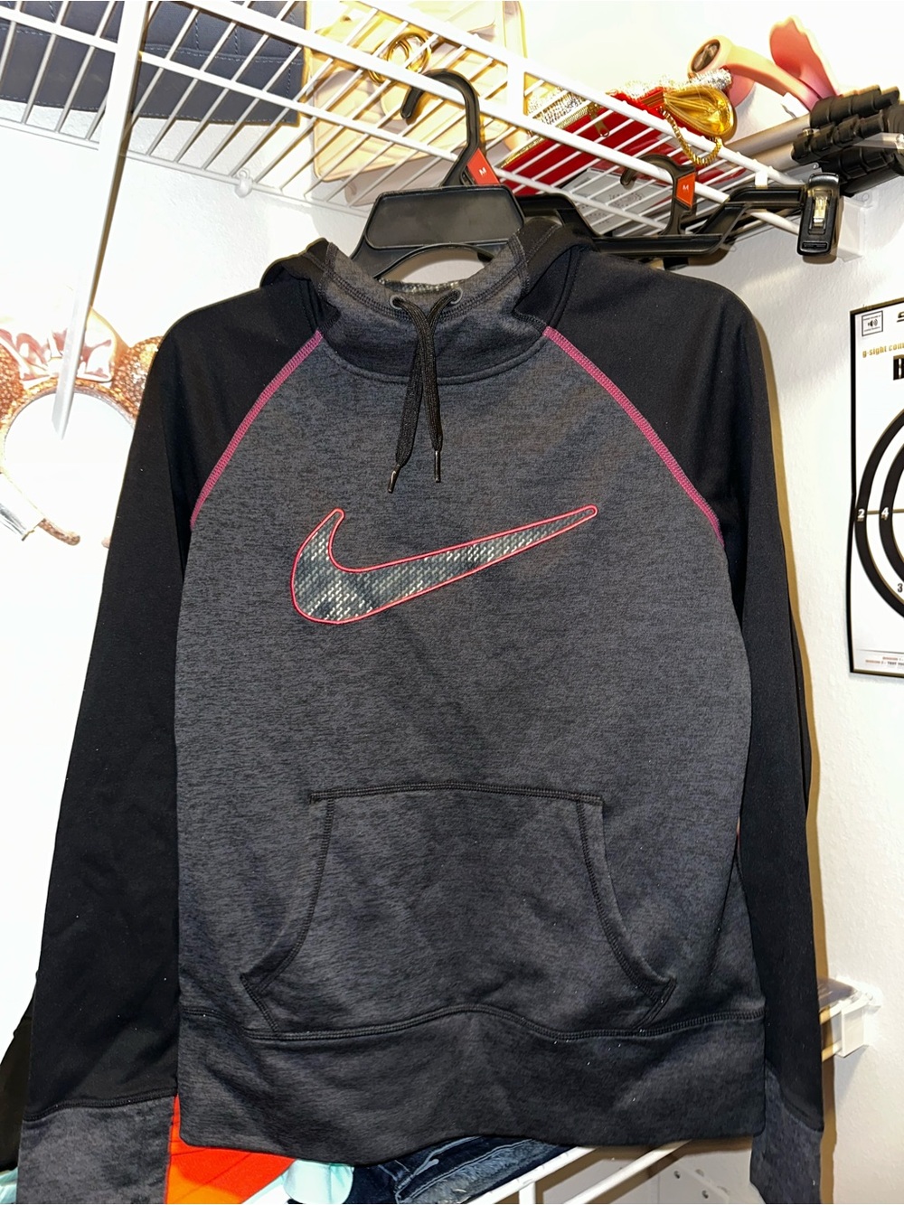 Nike Women's Dark Gray & Black Pullover Hoodie with Pink Trim